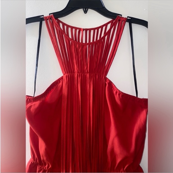 Bebe Red Peplum Halter Top with Fringe Front Detail - Picture 5 of 12
